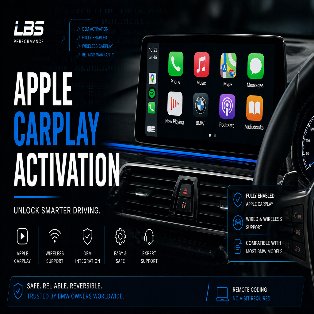 Car dashboard with Apple CarPlay activation screen displayed.